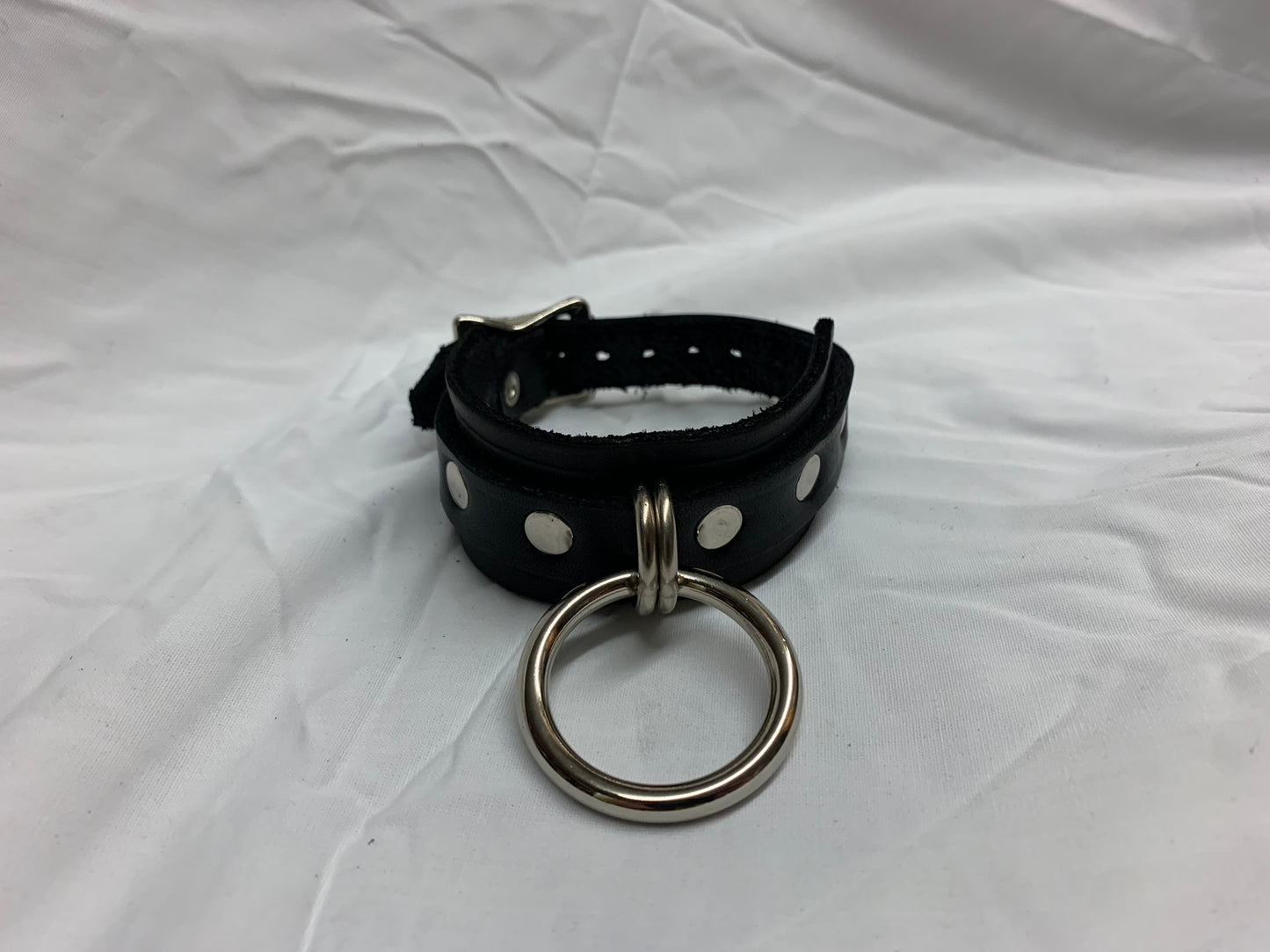 Leather Cuff Bracelet w/ Flat Studs & Single Ring