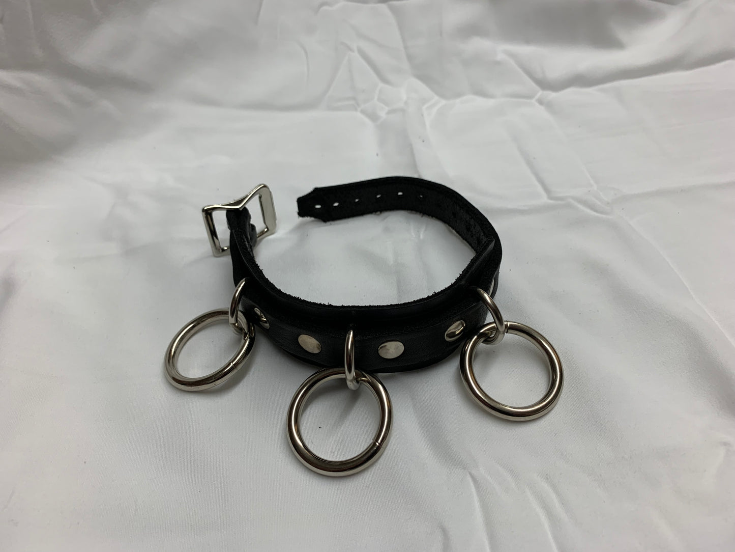 Leather Cuff Bracelet w/ Flat Studs & 3 Rings