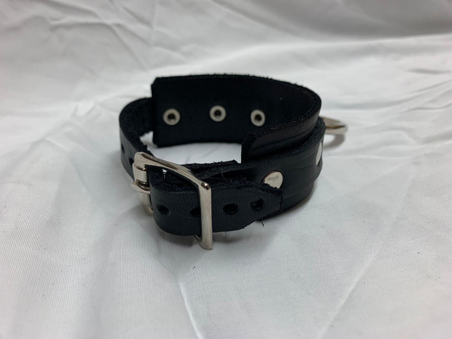 Leather Cuff Bracelet w/ Flat Studs & Single Ring