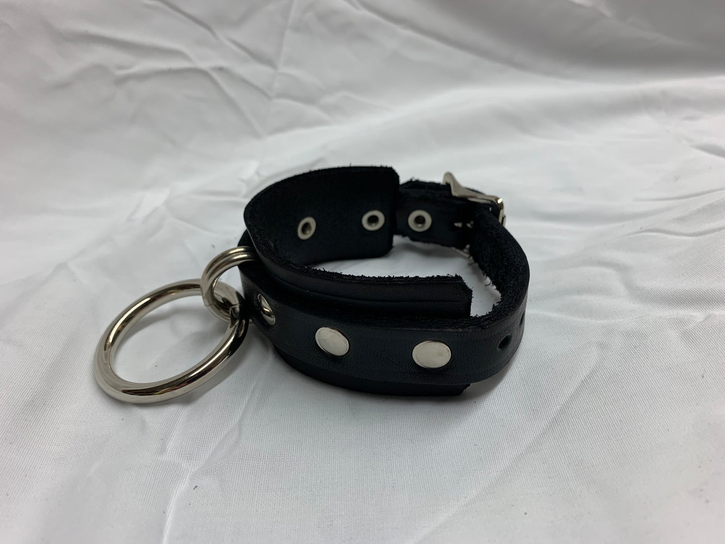 Leather Cuff Bracelet w/ Flat Studs & Single Ring