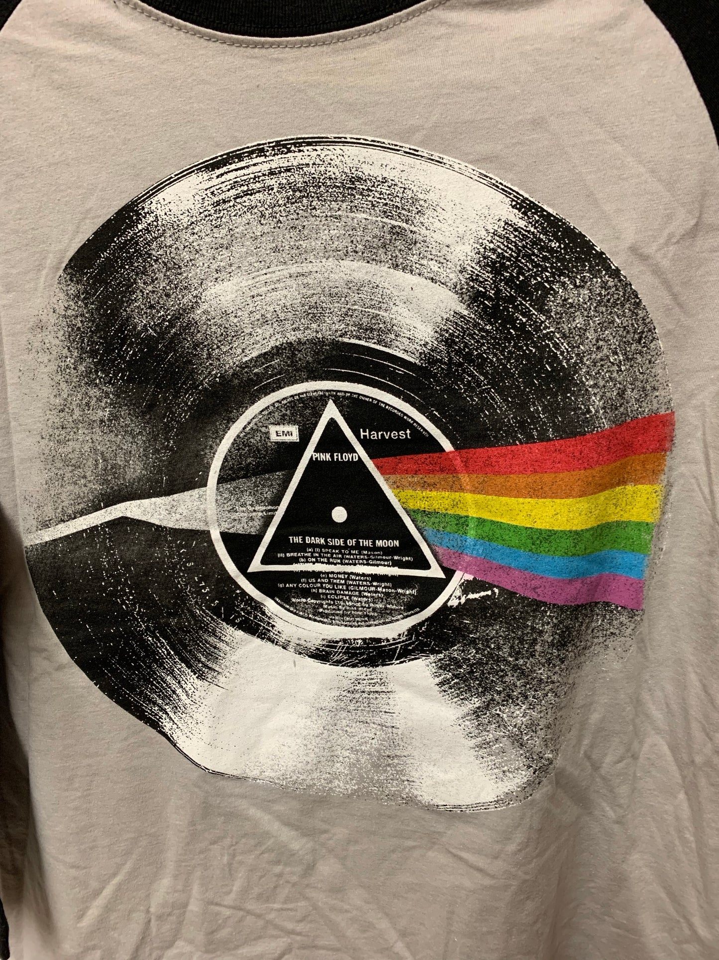 Pink Floyd Dark Side of the Moon Vinyl Record Graphic 3/4 Sleeve Tee